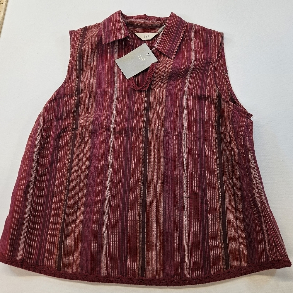 J. Jill 100% Linen Sleeveless Tank Top MP Petite V Neck Burgundy Eggplant NWT